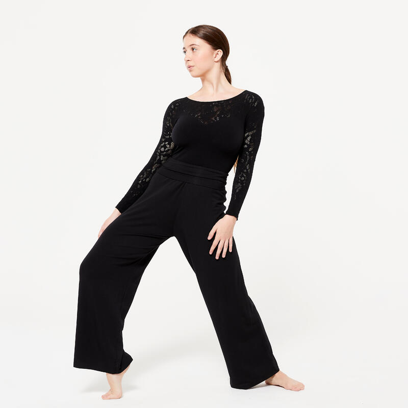Pantalon de dans modern fluid și larg, negru, damă