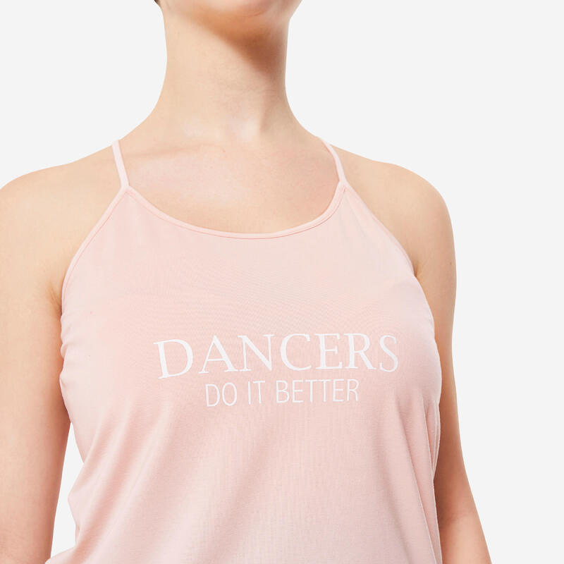 Soepele top voor moderne dans dames smalle bandjes roze