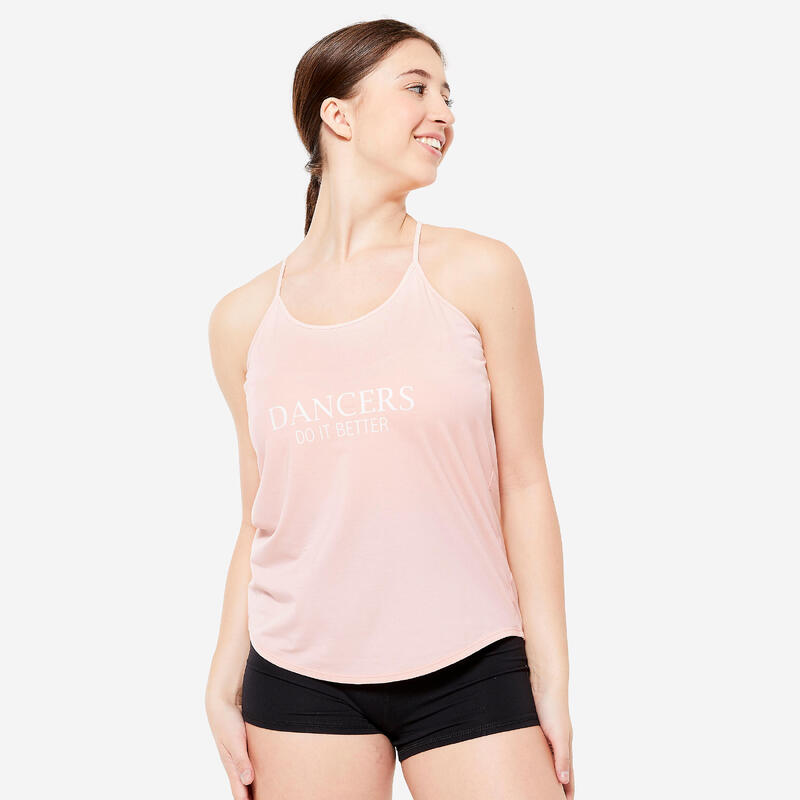 Soepele top voor moderne dans dames smalle bandjes roze