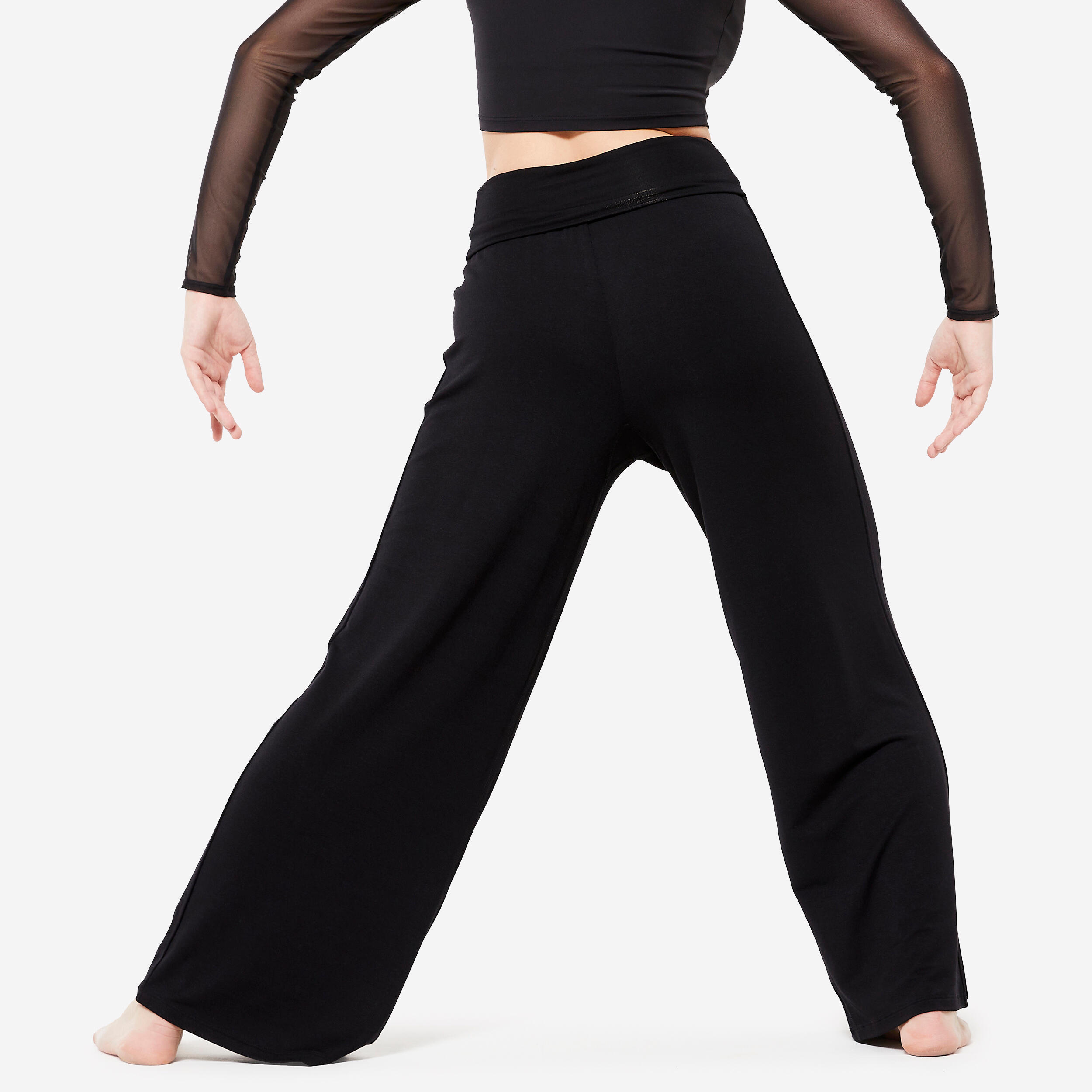 Tanzhose Damen Modern Dance gerade weit - schwarz  5/7