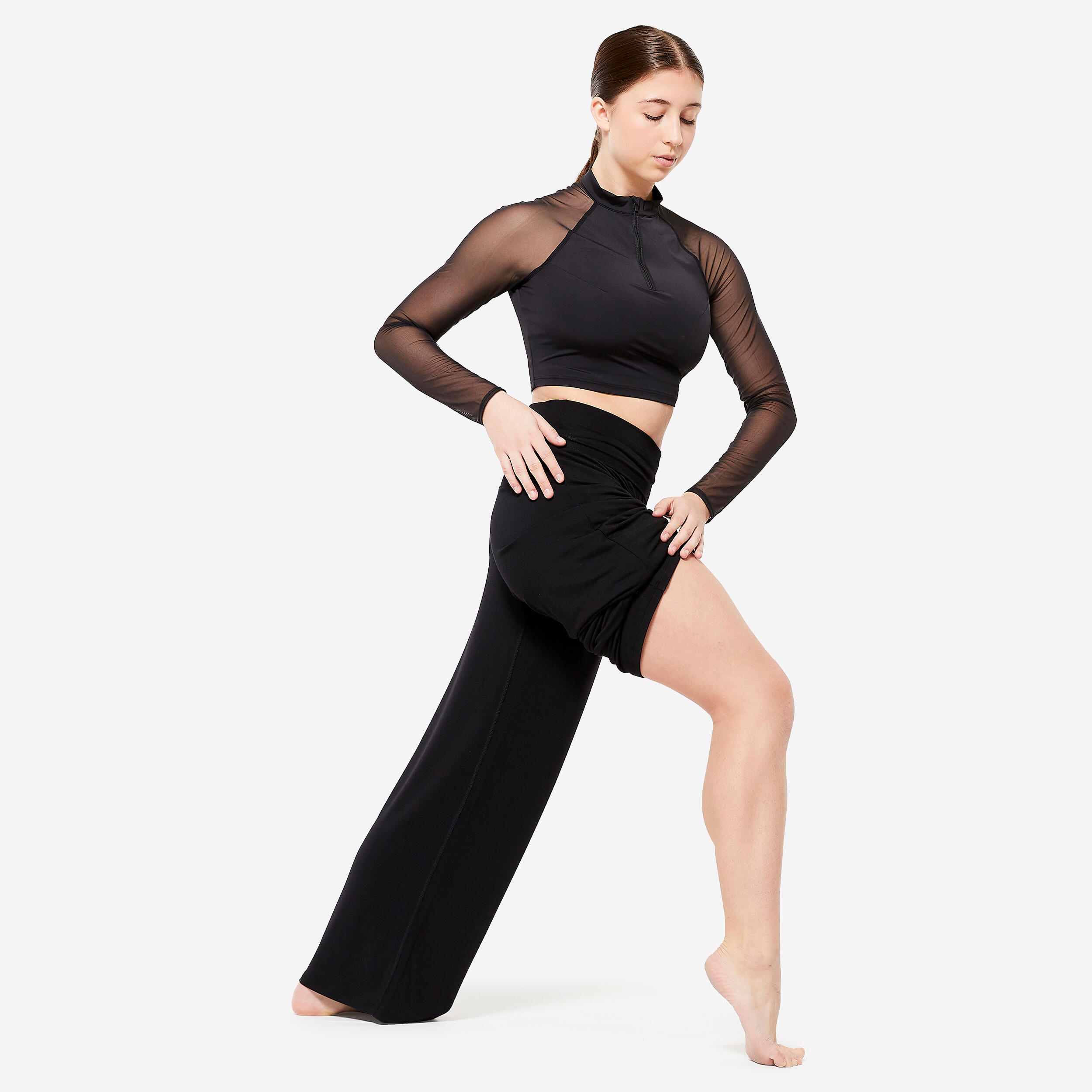 Tanzhose Damen Modern Dance gerade weit - schwarz  2/7