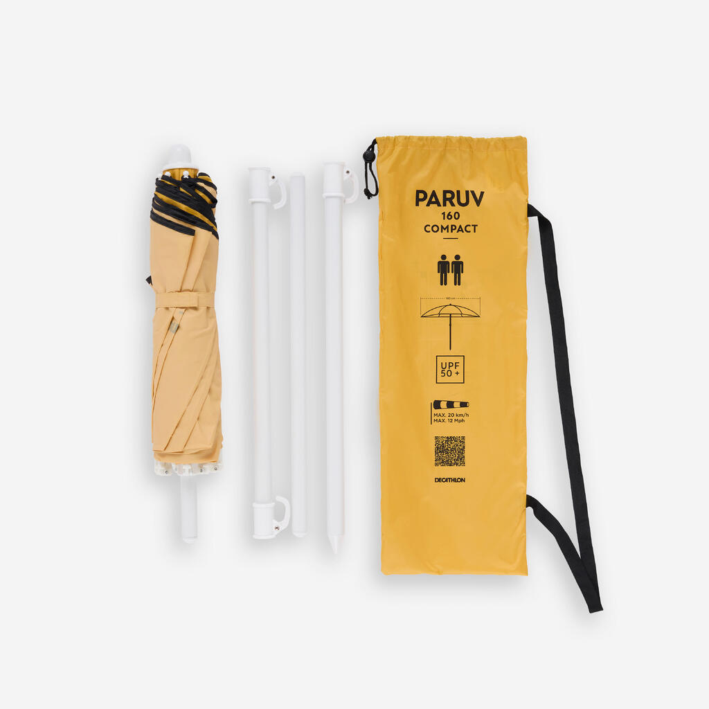 Parasol de plage compact 2 places UPF 50+ diamètre 160cm - PARUV ocre jaune