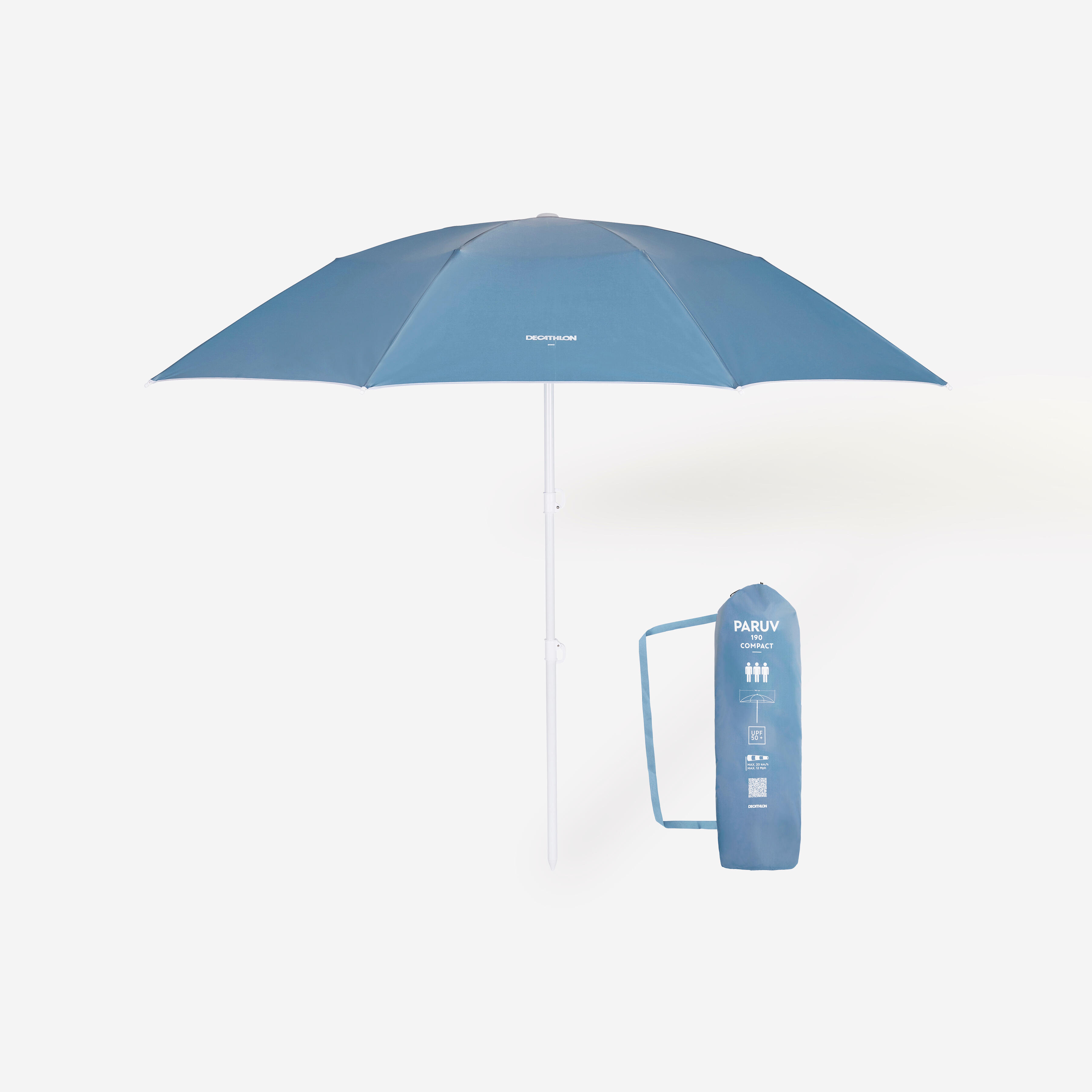 Compact 3-seater beach umbrella UPF 50+ - Paruv 190 grey