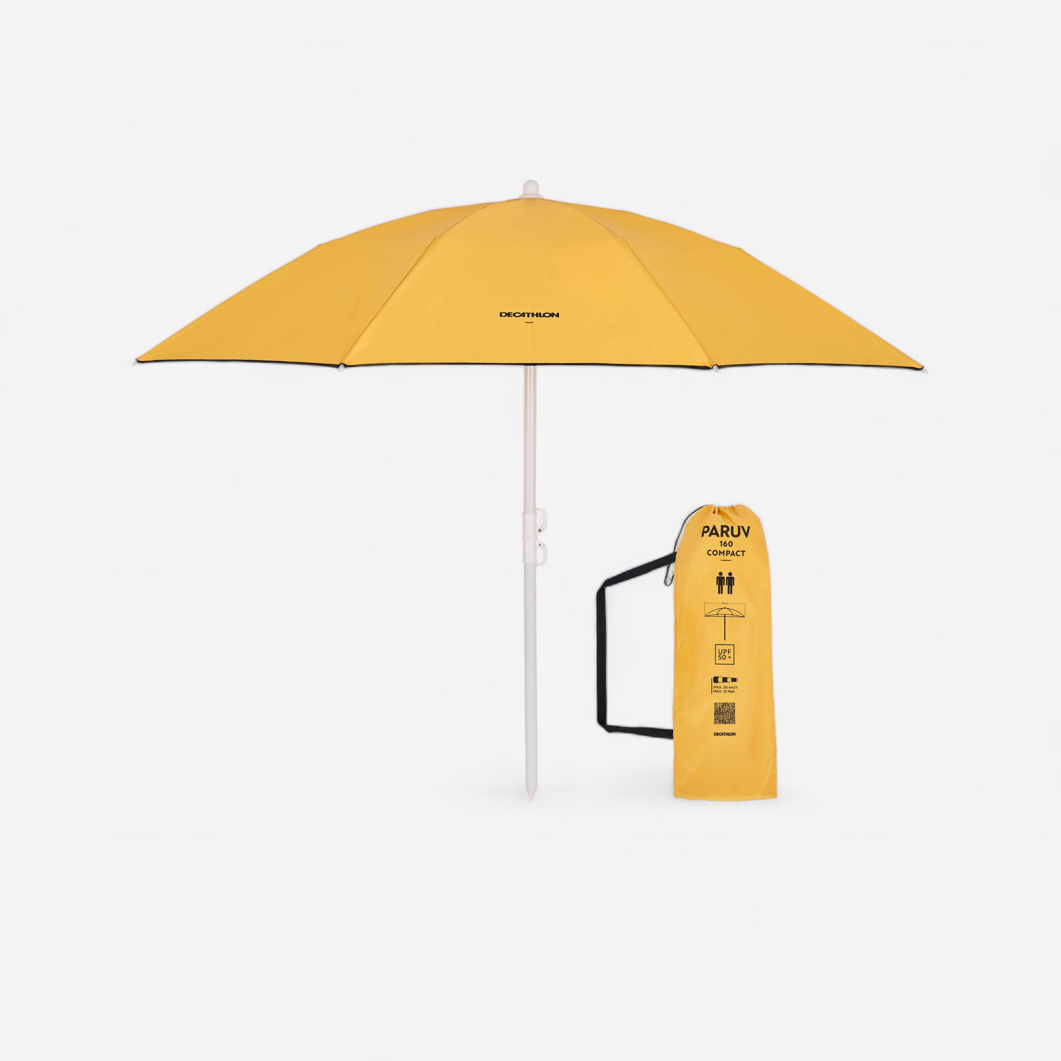 Compact beach umbrella 2-person UPF 50+ 160 cm diameter - PARUV yellow ochre
