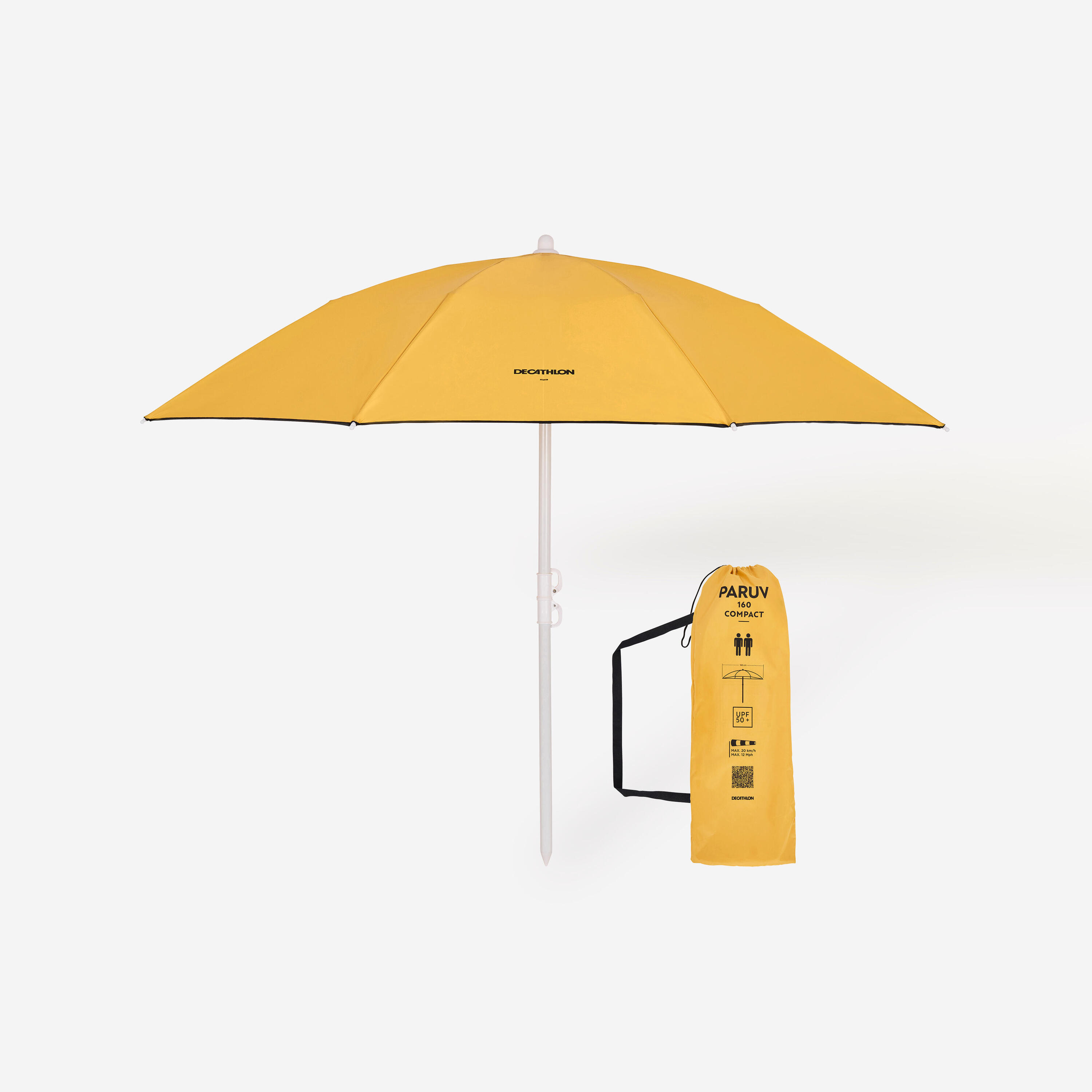 DECATHLON Compact beach umbrella 2 person UPF 50+ - Paruv 160 yellow ochre