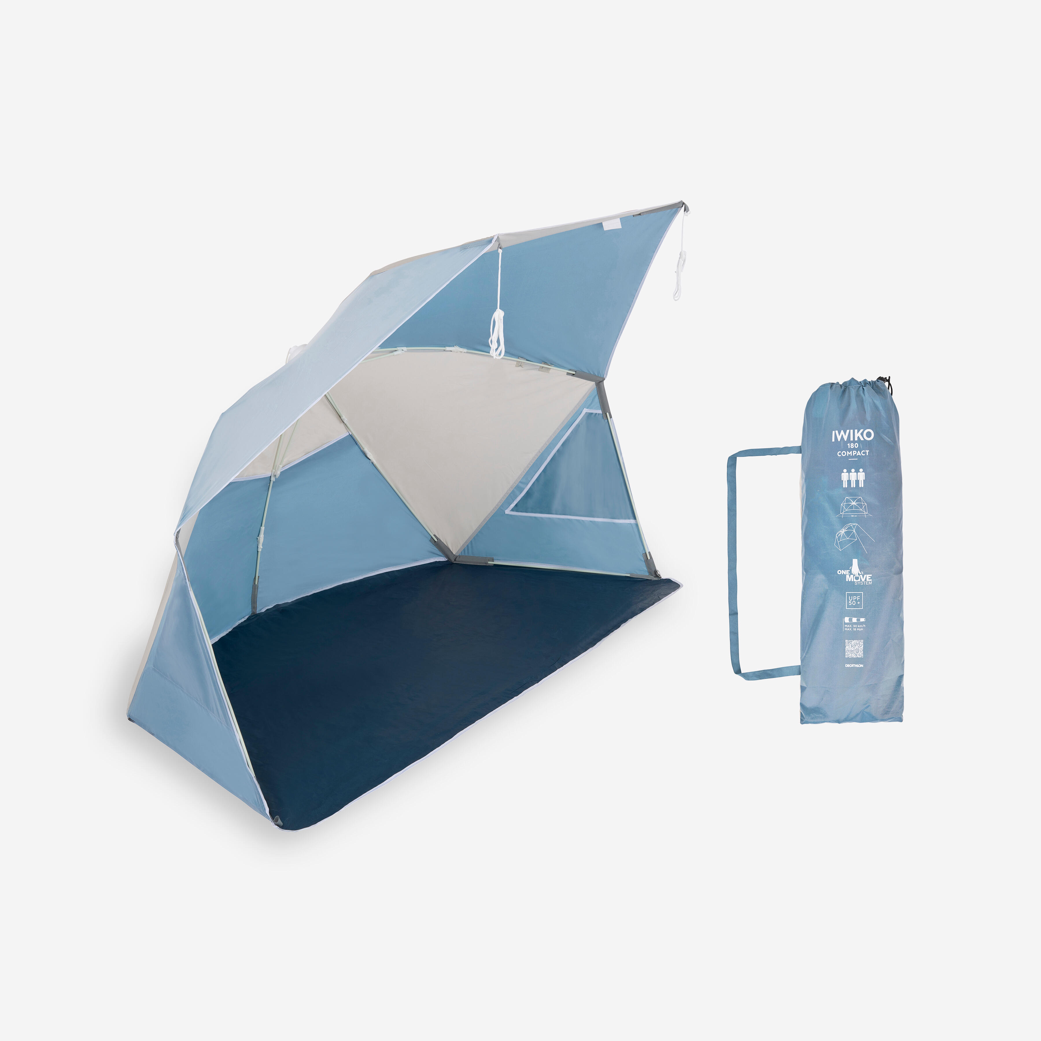 Adăpost de plajă compact 3 locuri UPF 50+ diametru 180cm Iwiko Gri-Bej