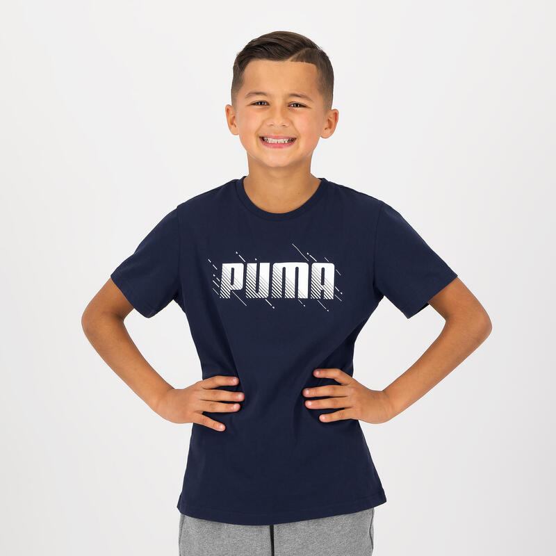 T-shirt voor gym kinderen marineblauw met opdruk