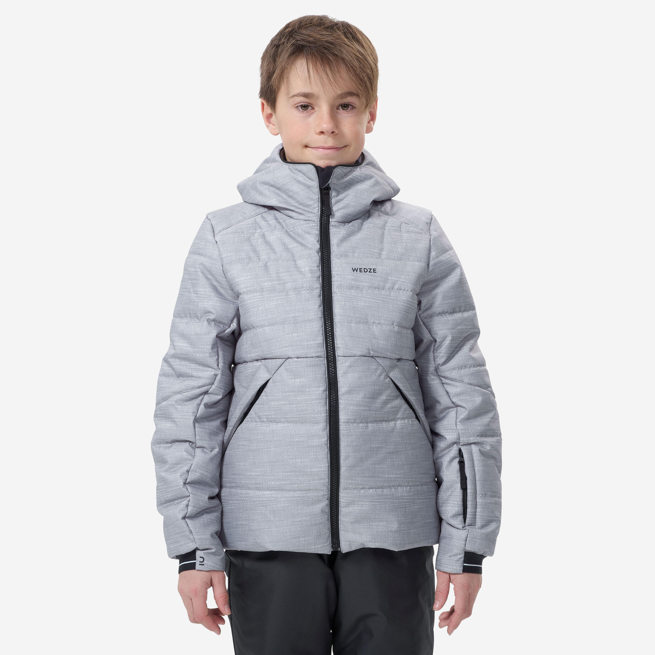 WEDZE Kids’ Extra Warm and Waterproof Padded Ski Jacket 180 WARM - Grey