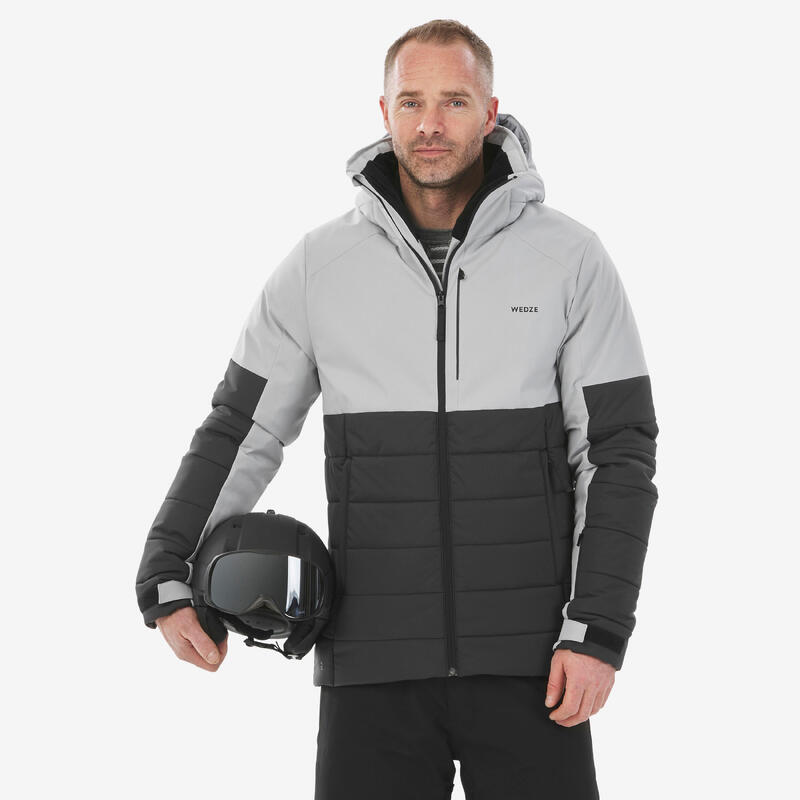 Skijacke Herren warm mittlere Länge 100 grau/schwarz 