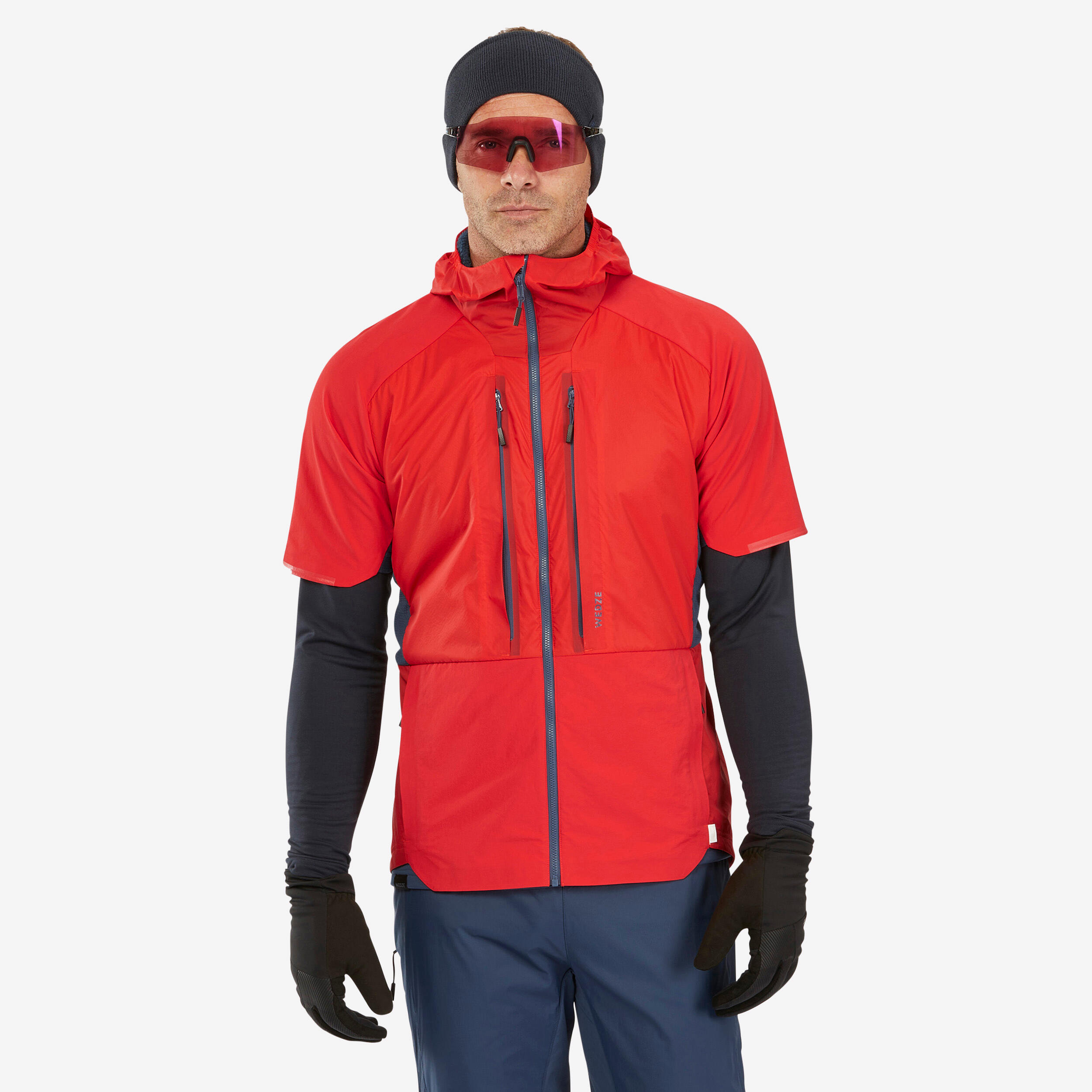 WEDZE MEN'S PACER SHORT-SLEEVED CROSS COUNTRY SKI JACKET - RED AND NAVY BLUE