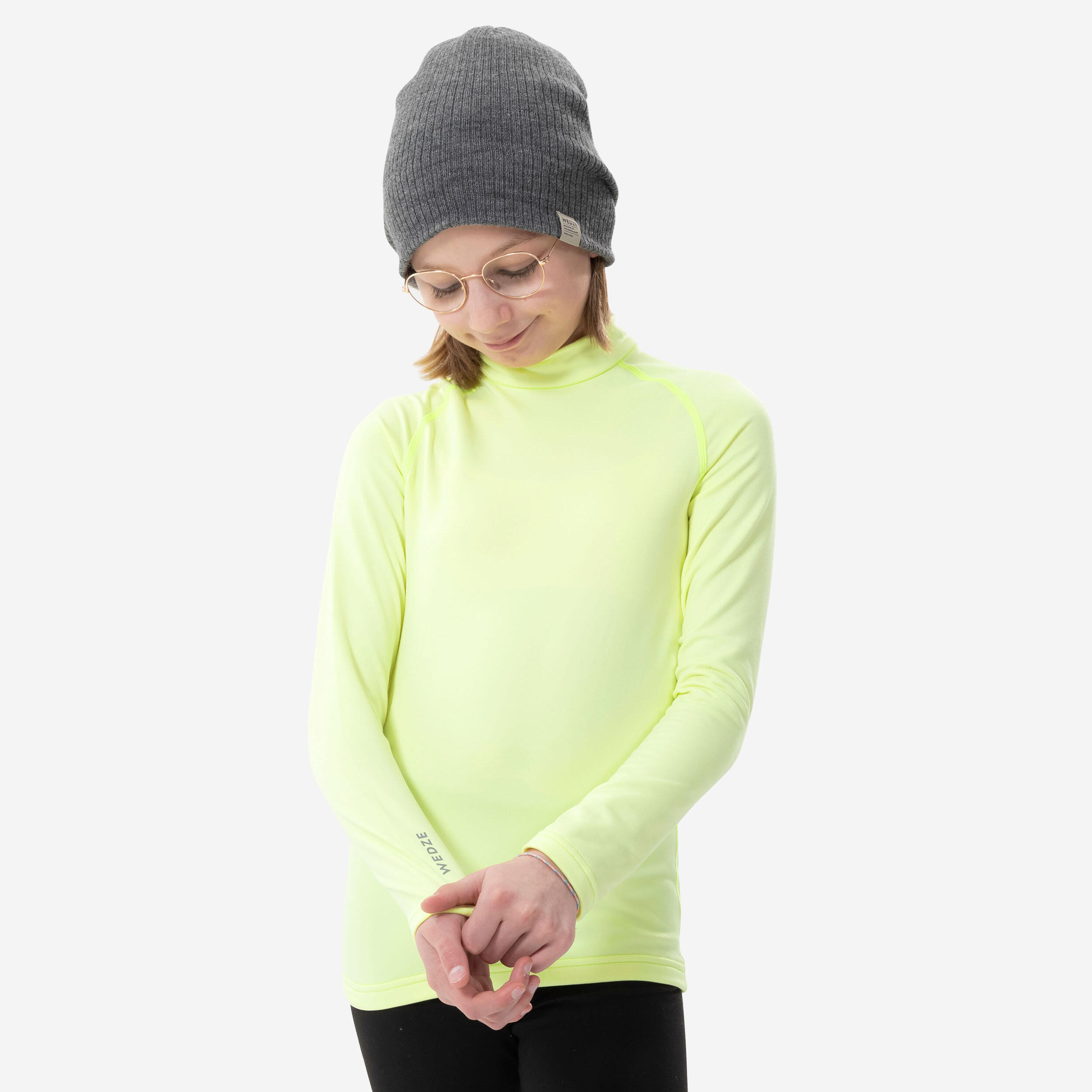 WEDZE Kids’ ski thermal base layer - BL500 -  Neon yellow 