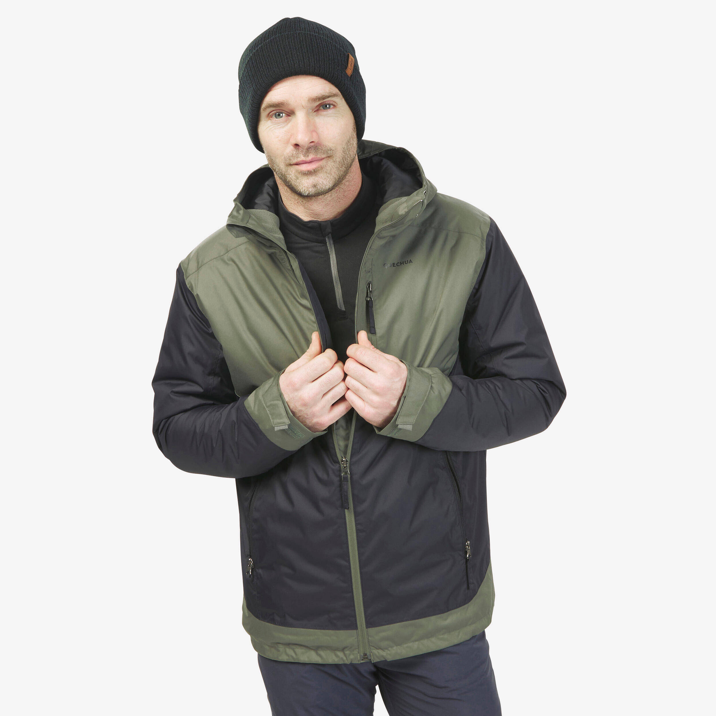 Men’s Waterproof Winter Hiking Jacket Comfortable Upto-10°C - NH500 Warm Green -  1