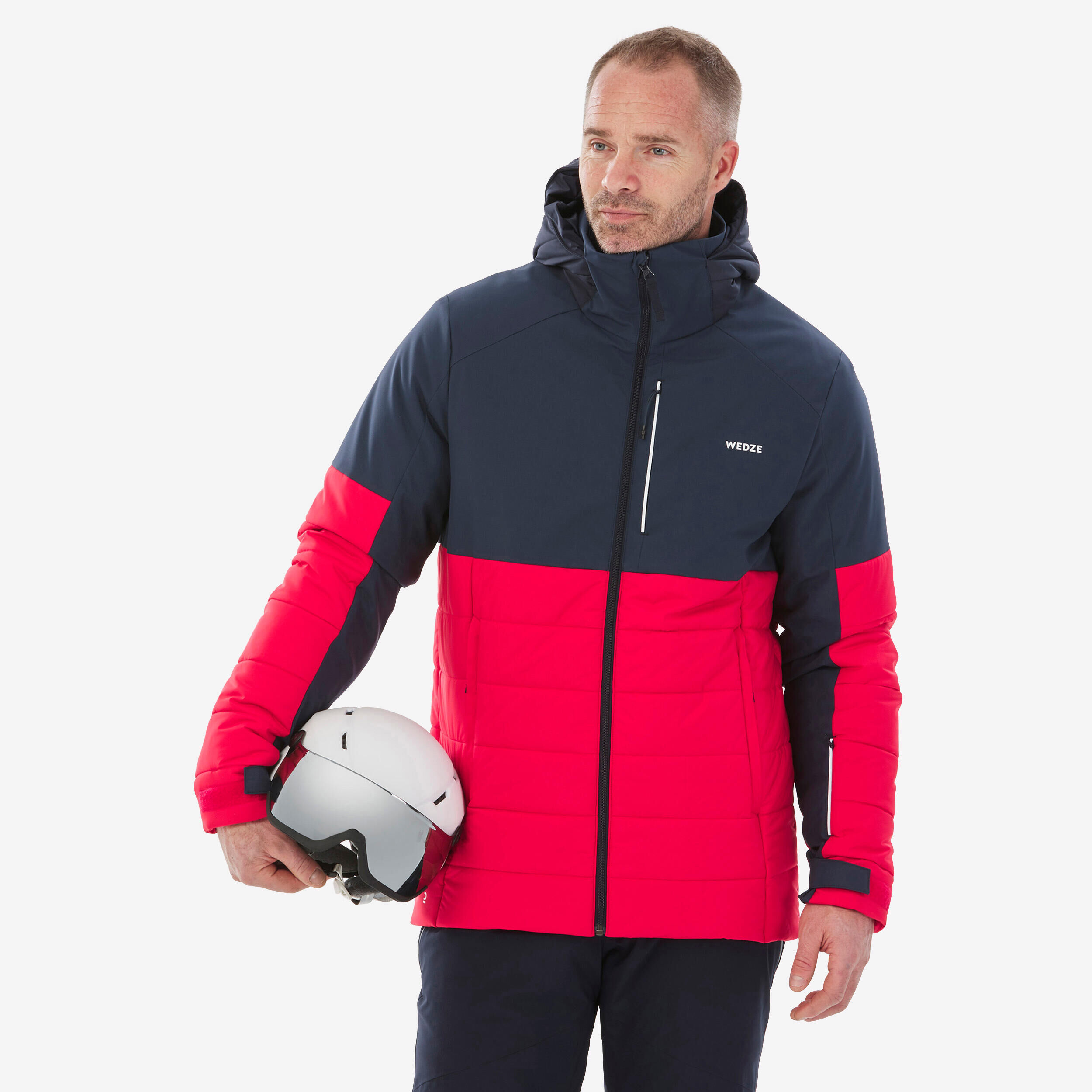 WEDZE Men's Mid-Length Warm Ski Jacket 100 Navy Blue/Red