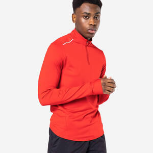 Men's Warm Long-Sleeved Zip Running T-Shirt - KIPRUN Run 100 Warm -RED