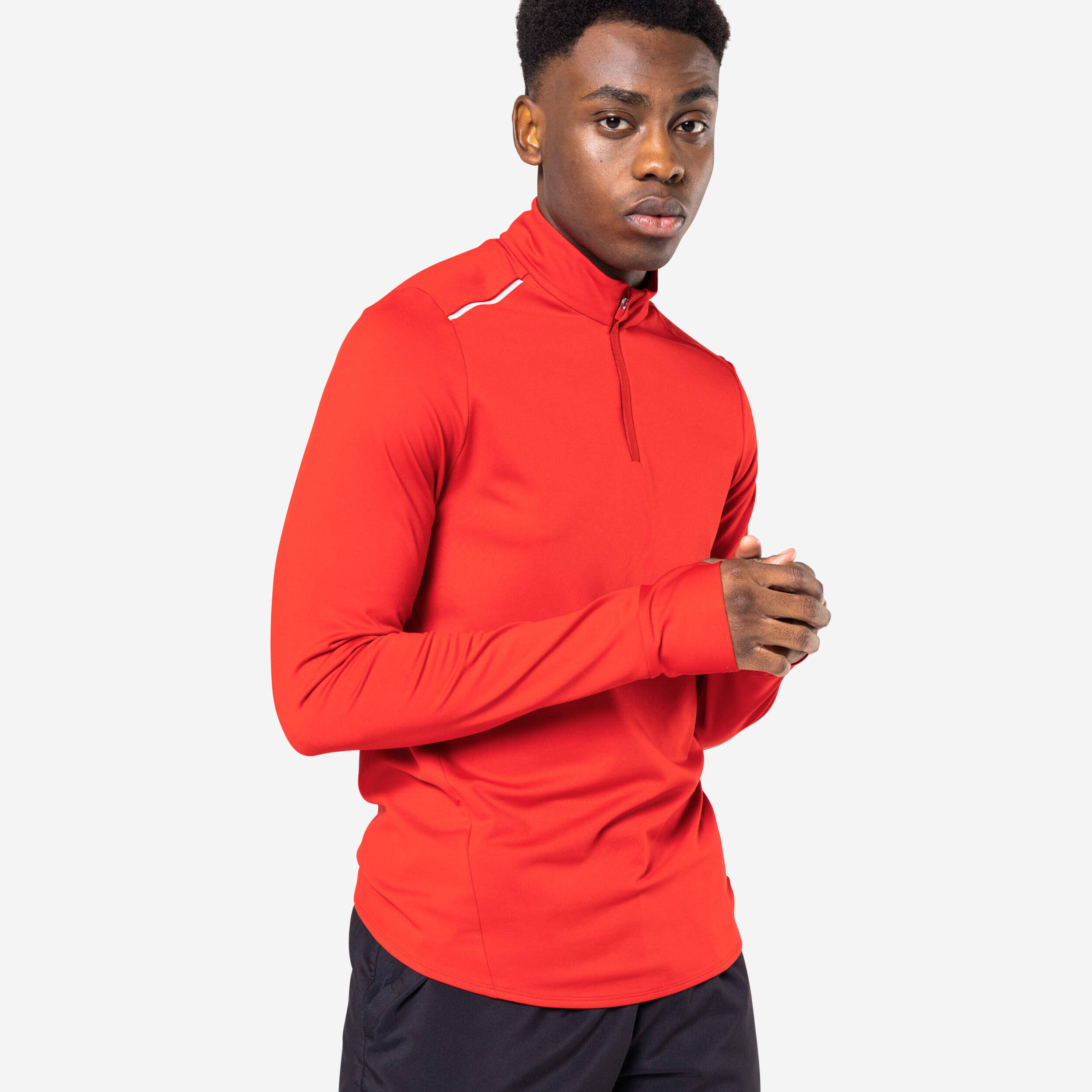 Men Running T-Shirt, Warm and Long-Sleeved, Run 100 Warm - Red -  1