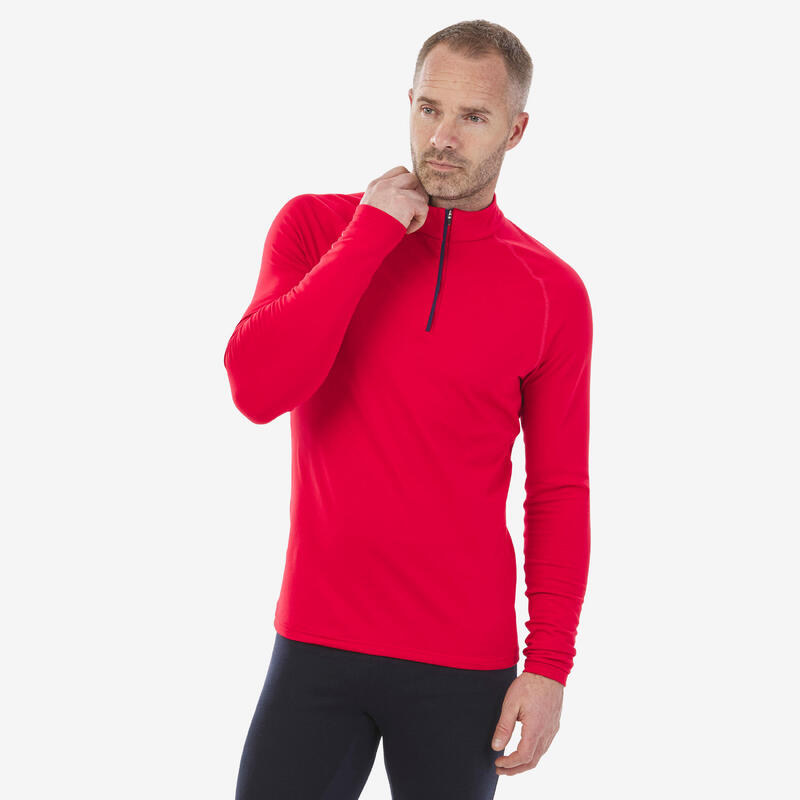 Men's Ski Base Layer BL 500 FFS 1/2 Zip Top Red WEDZE Decathlon
