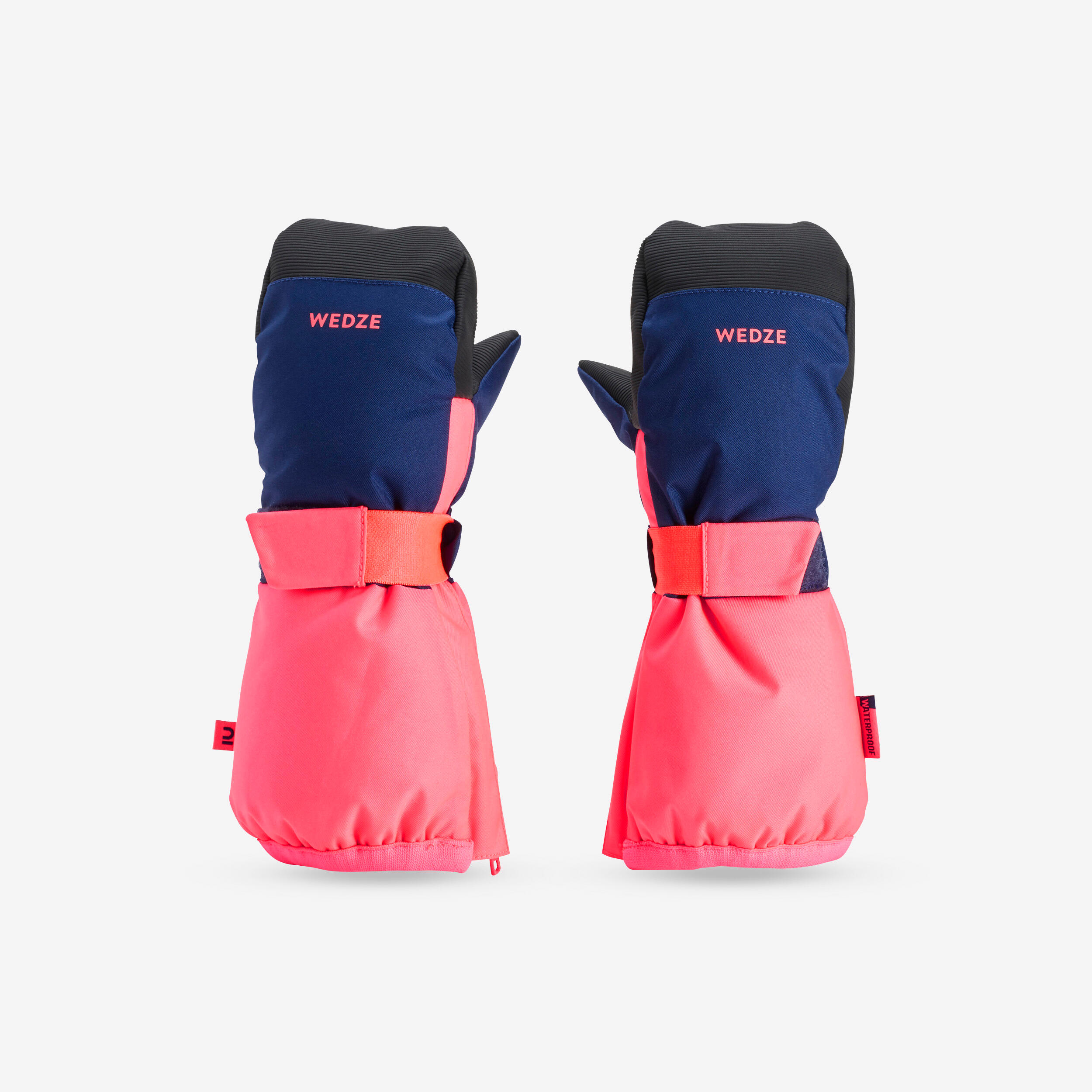 WEDZE WARM AND WATERPROOF CHILDREN'S SKI MITTENS BLUE AND PINK