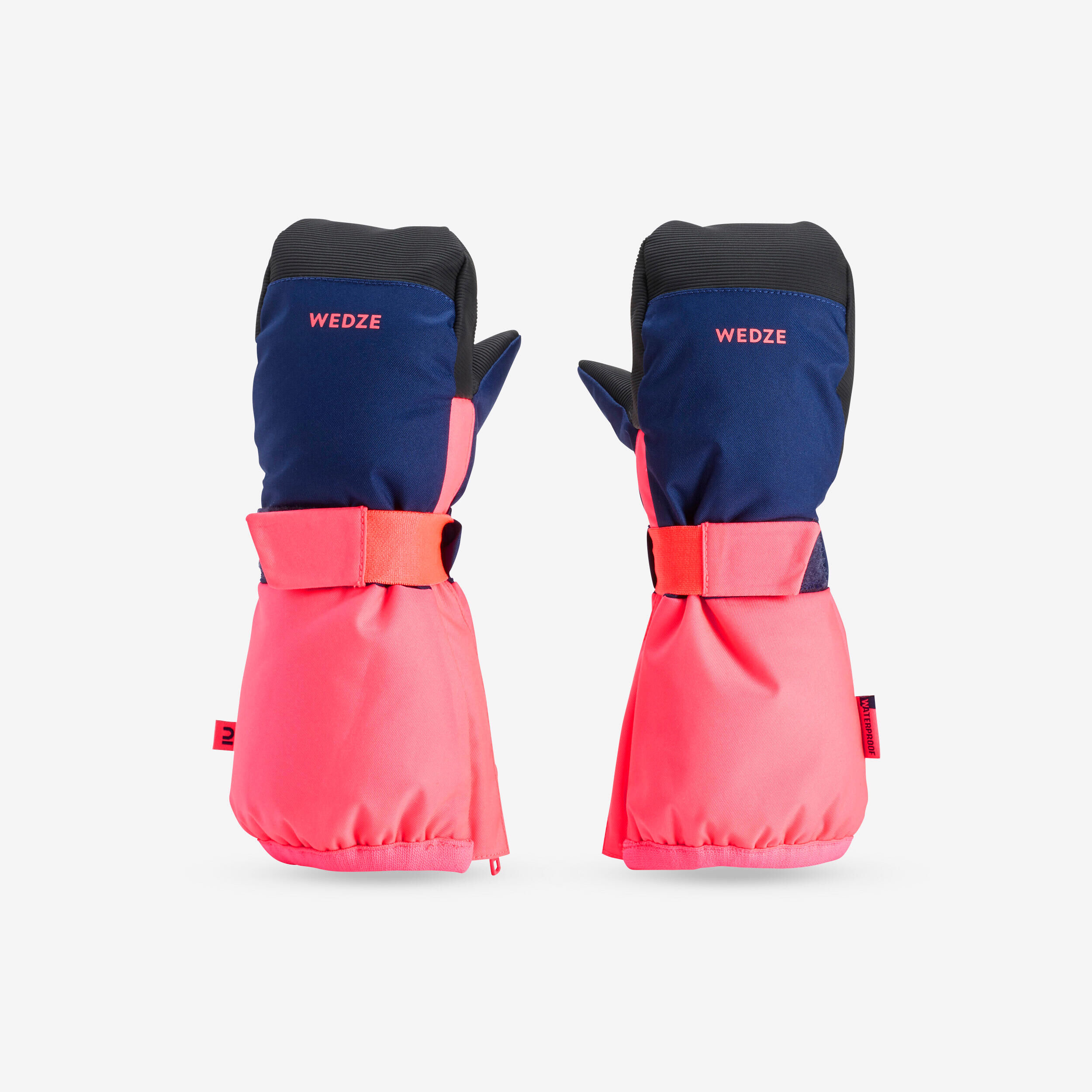 WEDZE WARM AND WATERPROOF CHILDREN'S SKI MITTENS BLUE AND PINK