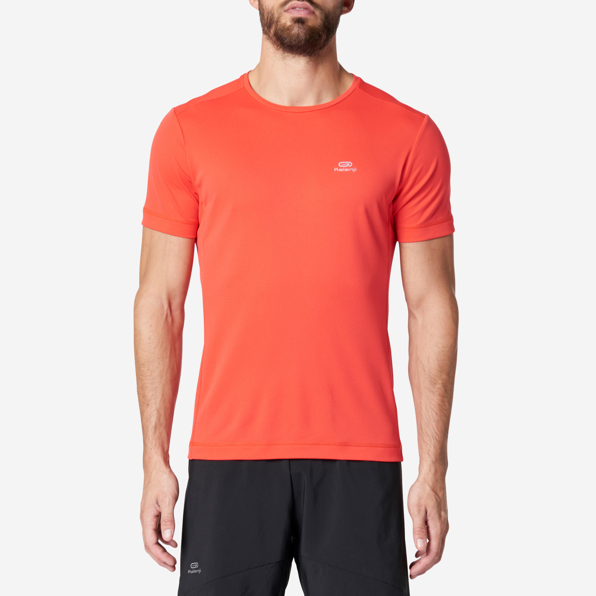 KALENJI Dry Men's Running Breathable T-Shirt - Neon Coral Pink