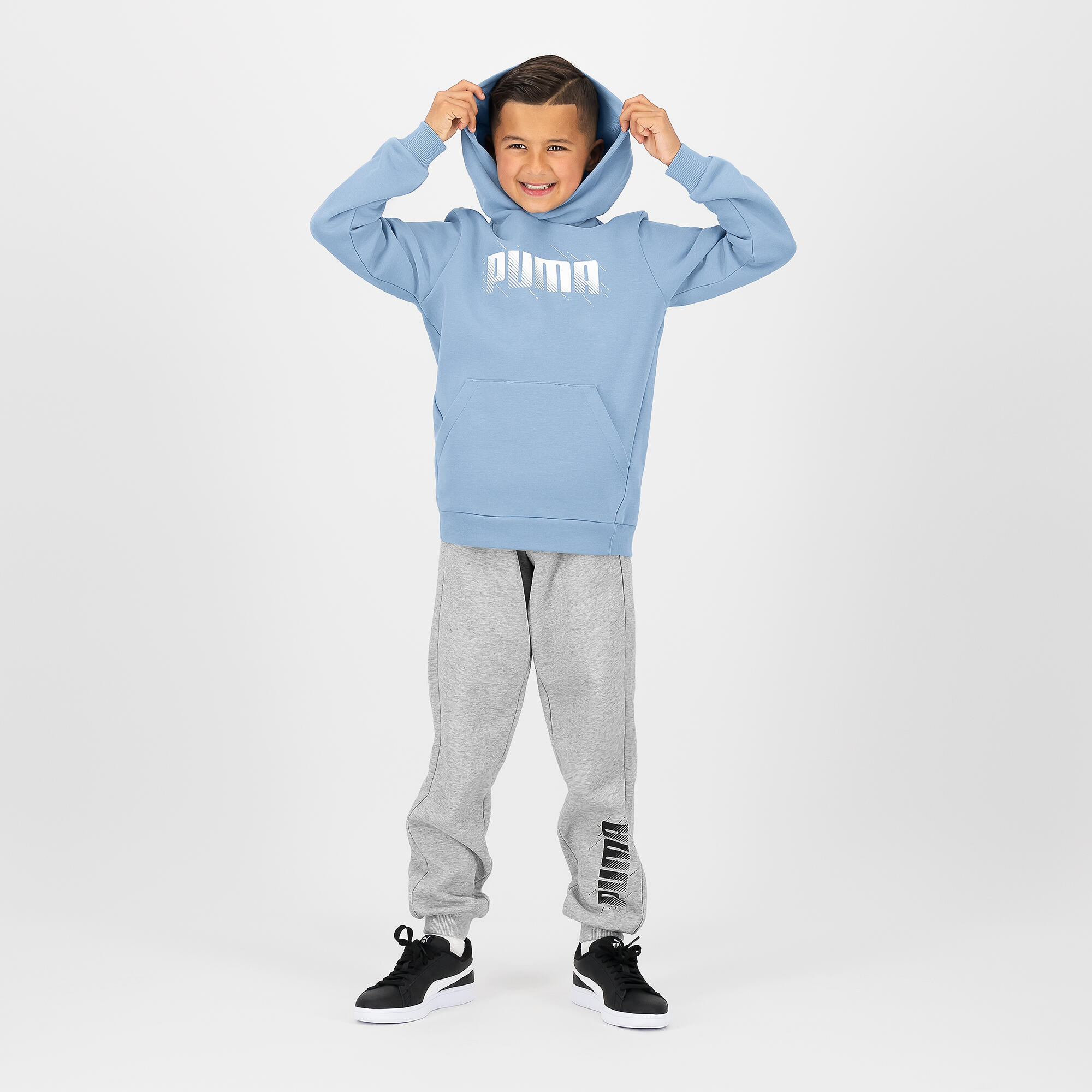 Hoodie voor gym kinderen hemelsblauw met opdruk 3/6
