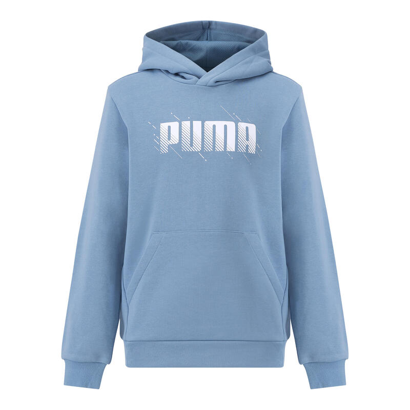 Felpa Puma bambino ginnastica con cappuccio pesante celeste stampata