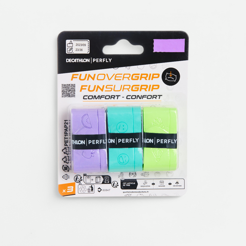 Lot de 3 Surgrips de Badminton, Fun Overgrip Violet/Vert Menthe