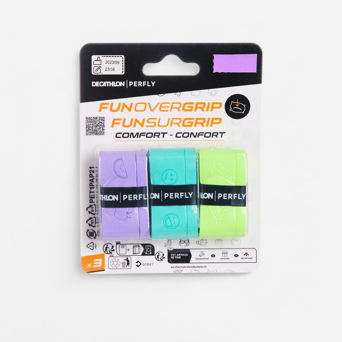Lot de 3 Surgrips de Badminton, Fun Overgrip Violet/Vert Menthe