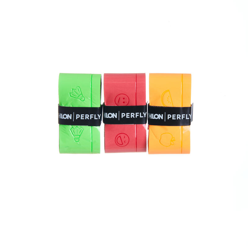 Lot de 3 Surgrips Amusants de Badminton - Vert Citron/Rouge/Orange