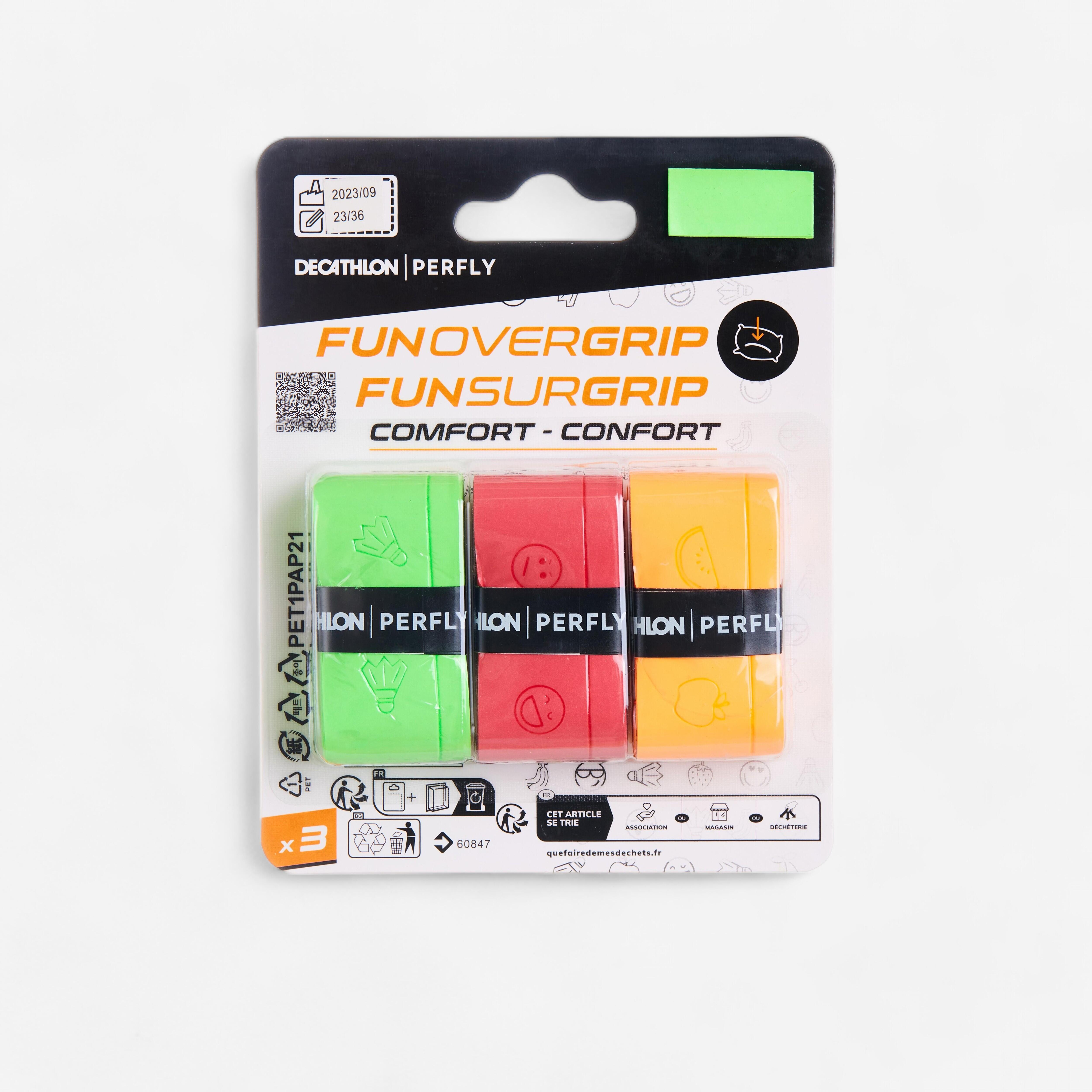 Set di 3 impugnature divertenti per badminton - verde lime/rosso/arancio