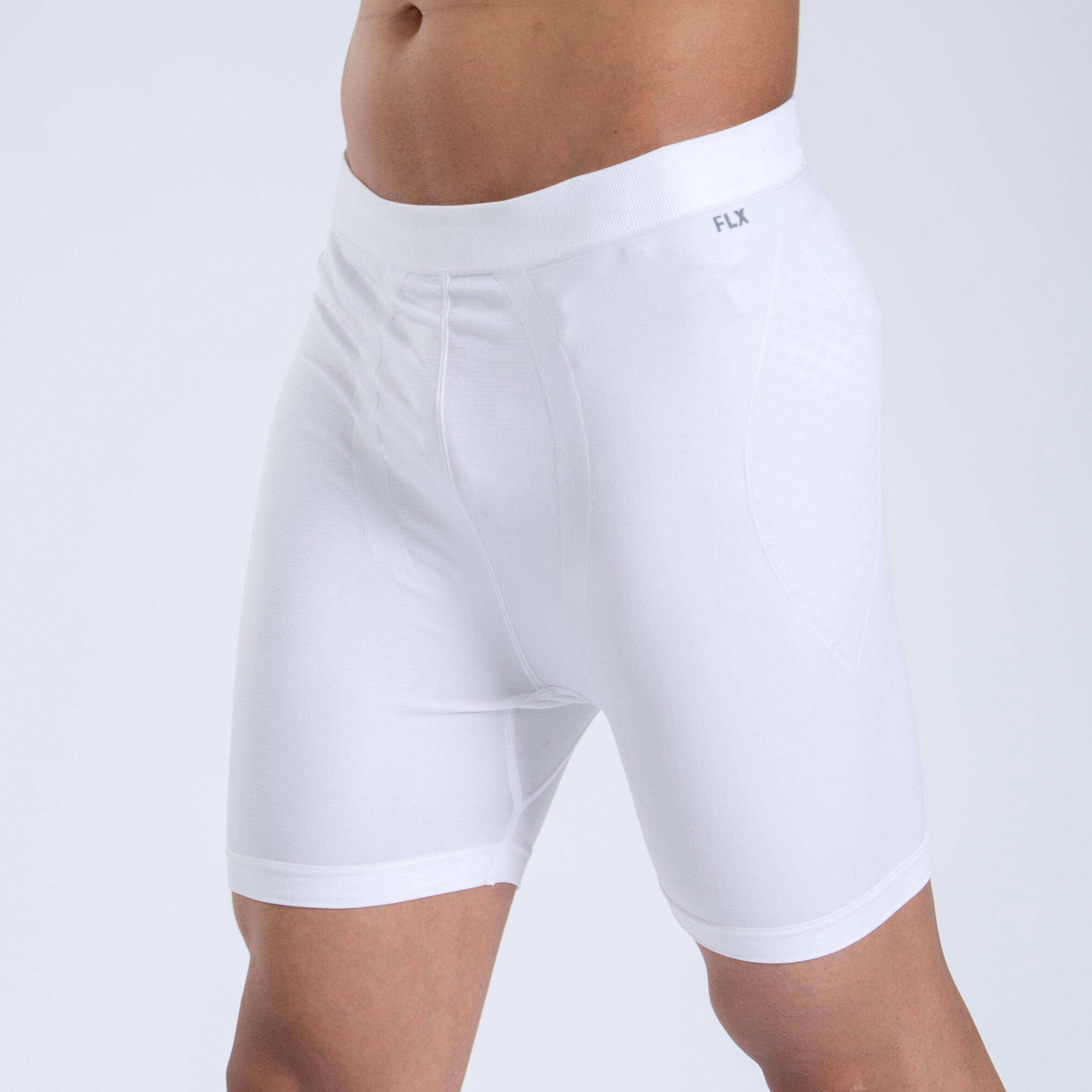 Men Cricket Compression Shorts Groin Guard Compatible - White -  2