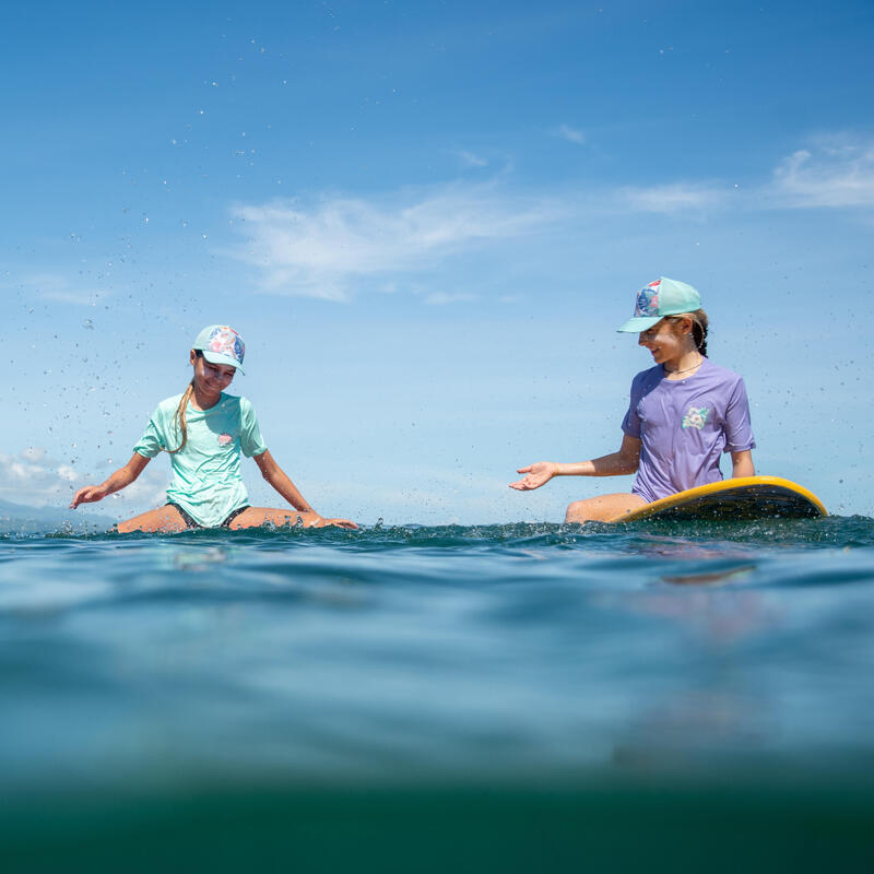 Uv-werend zwemshirt met korte mouwen voor kinderen 100 Sunset vibes turquoise