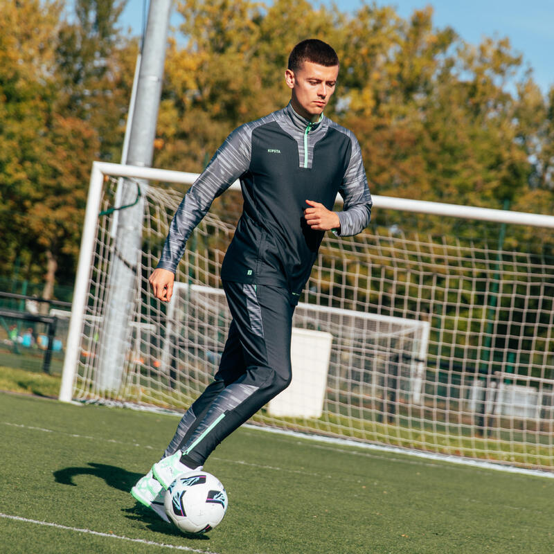 Voetbalsweater met halve rits VIRALTO PXL grijs en groen