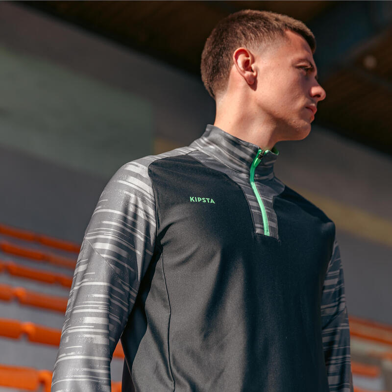 Voetbalsweater met halve rits VIRALTO PXL grijs en groen