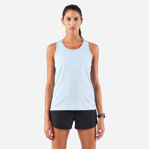 Playera de running transpirable sin mangas azul claro para mujer Kiprun Run 100