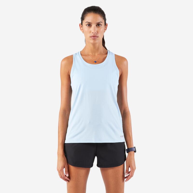 Débardeur de running respirant femme - kiprun run 100 bleu ciel