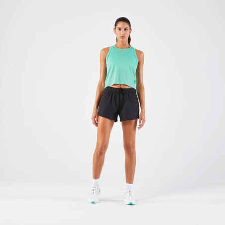 Women's Running Breathable Short Tank Top - KIPRUN Run 500 Green