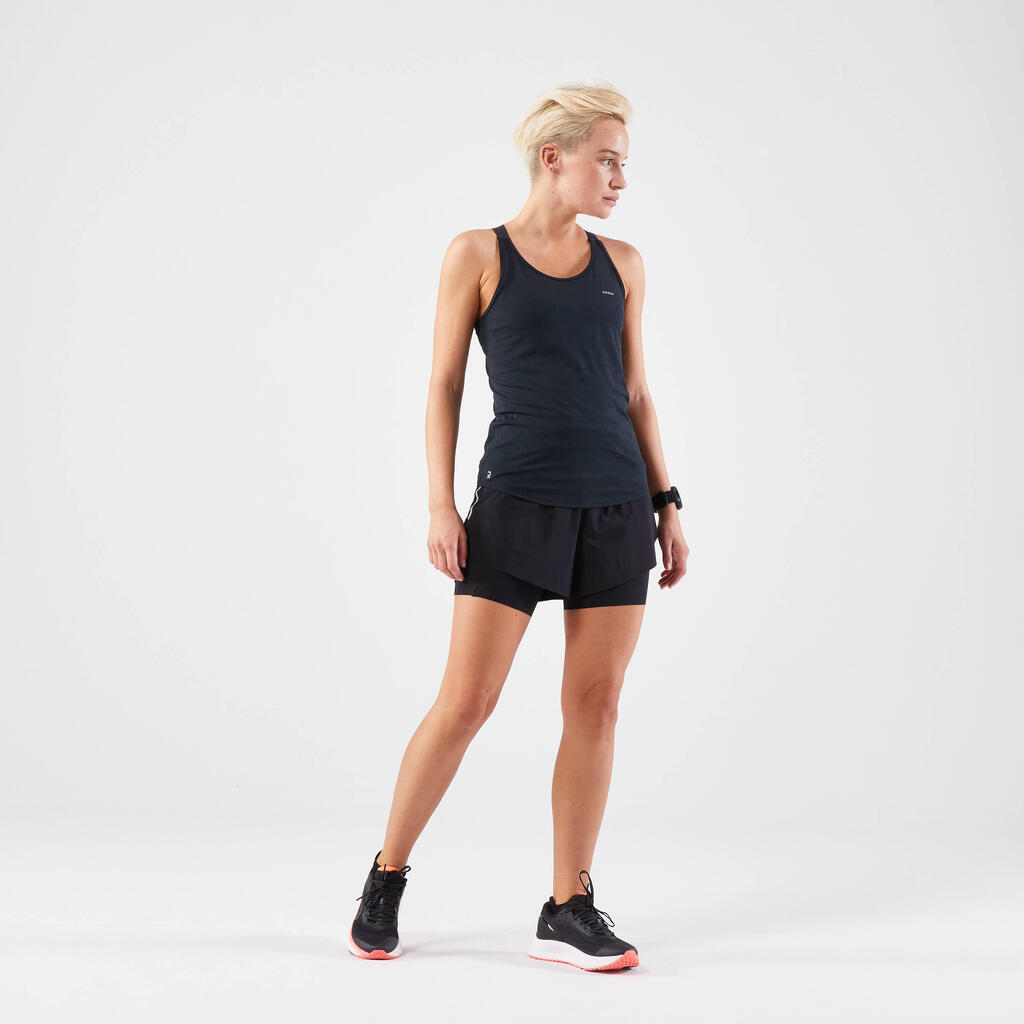 Lauf-Tanktop Damen mit integriertem Bustier - Run 500 Comfort grün