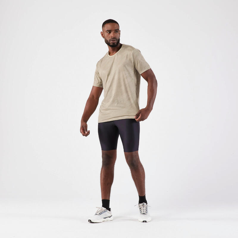 Ademend hardloop T-shirt voor heren Run 500 Dry+ dessin beige