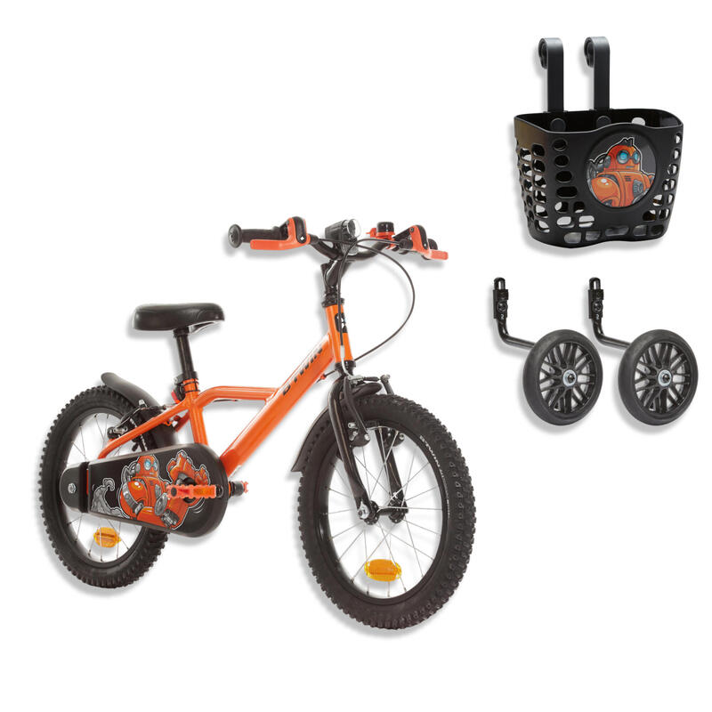 Pack Bicicleta niños 16 pulgadas Btwin 500 Robot naranja 4,5-6 años