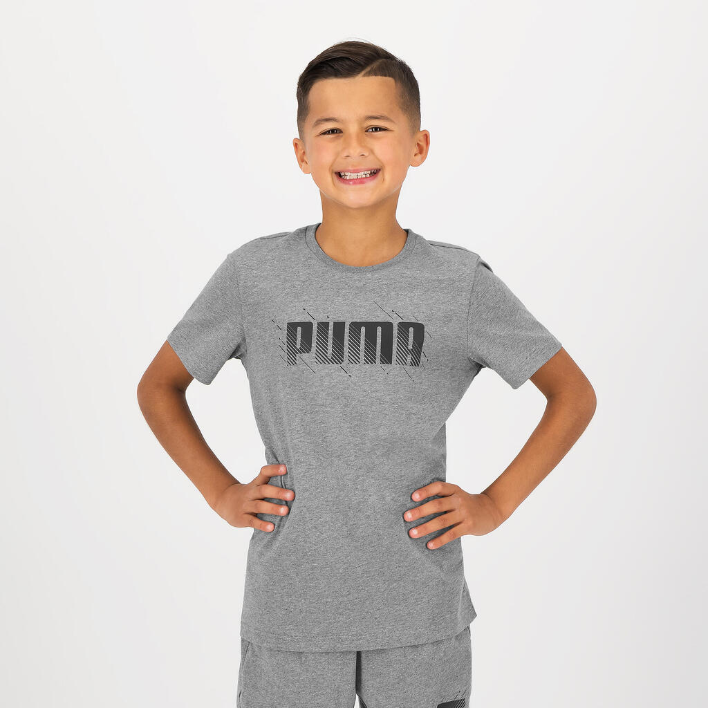 Detské bavlnené tričko Puma sivé s nápisom