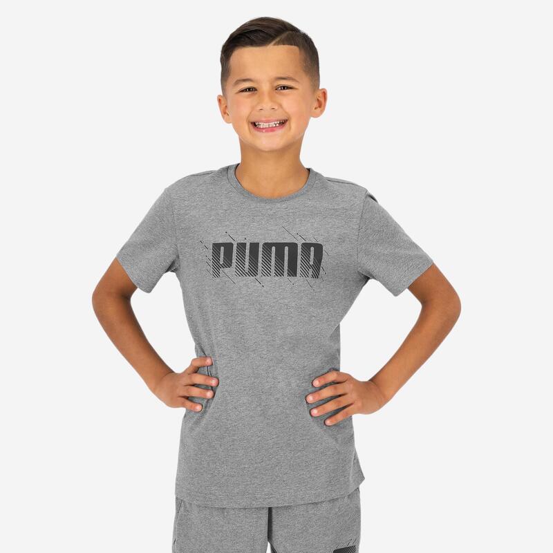 T-shirt voor gym kinderen grijs met opdruk