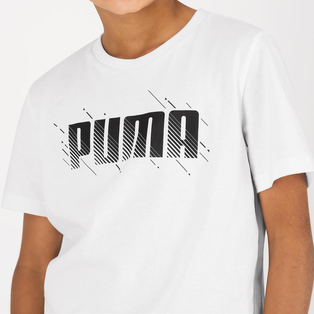 Detské bavlnené tričko Puma biele s nápisom