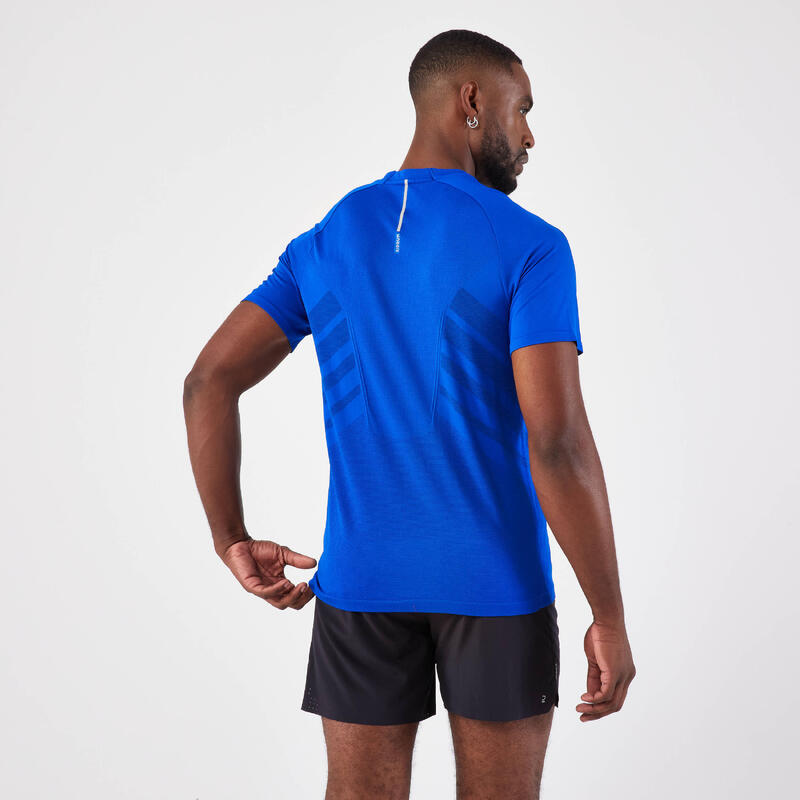 Tricou fără cusături alergare pe asfalt KIPRUN Run 500 Confort Albastru Bărbați