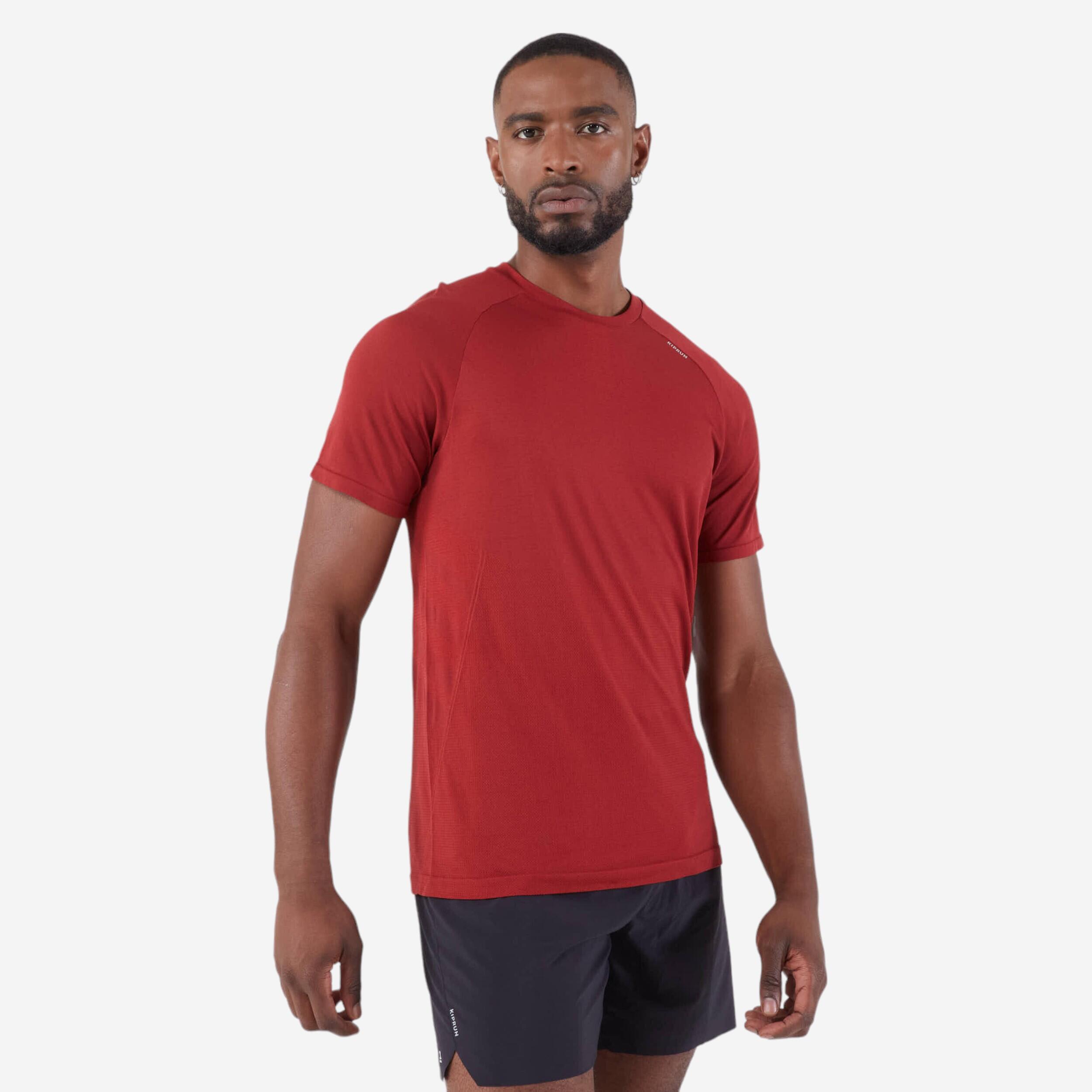 kiprun T-shirt da corsa senza cuciture da uomo - run 500 confort bordeaux