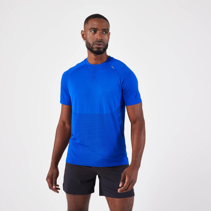Tricou fără cusături alergare pe asfalt KIPRUN Run 500 Confort Albastru Bărbați