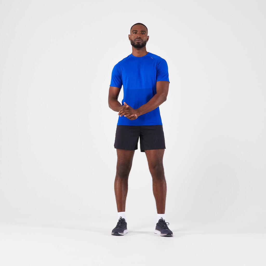 POLERA RUNNING SIN COSTURAS HOMBRE - KIPRUN RUN500 CONFORT AZUL ÍNDIGO