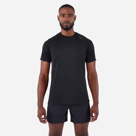 Playera de running sin costuras negra para hombre Kiprun Run 500 Confort