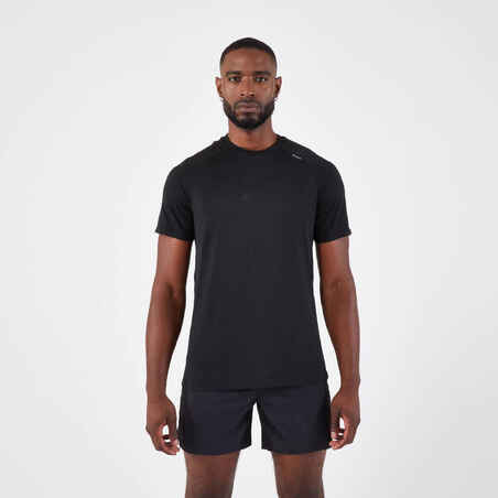 Playera de running sin costuras negra para hombre Kiprun Run 500 Confort