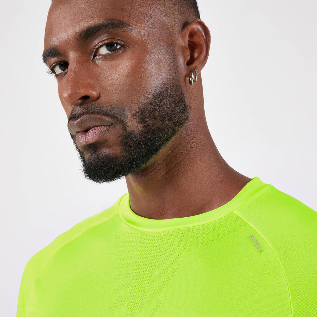 Men's KIPRUN Run 500 Comfort seamless running T-shirt - acid green