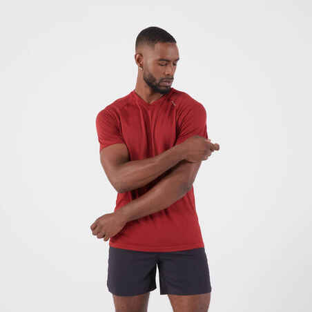 Vyriški besiūliai bėgimo marškinėliai „Kiprun Run 500 Comfort“, tamsiai raudoni